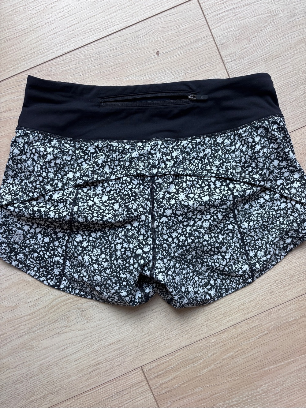 lululemon athletica Black & White Floral Athletic Shorts with Back Zip